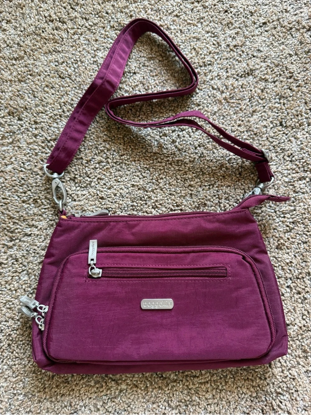 BAGGALLINI Deep Plum Purple Small Nylon Zippered Crossbody Shoulder Bag